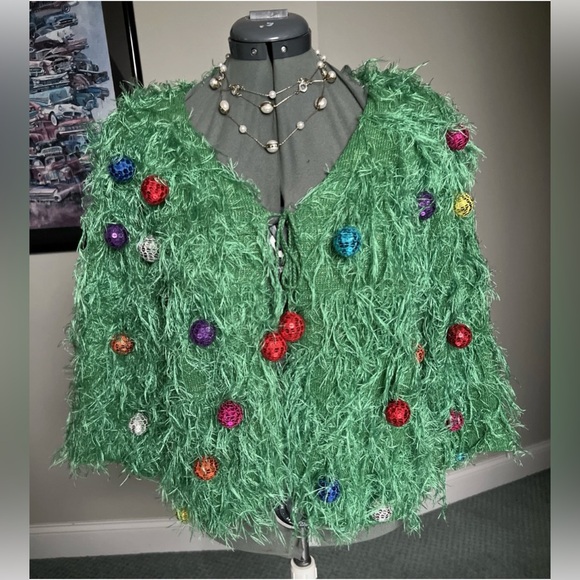 Design Options M L Grinch Green Christmas Tree Sweater Cardigan Ornaments - Picture 1 of 9